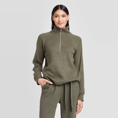 turtleneck zip up sweater women's