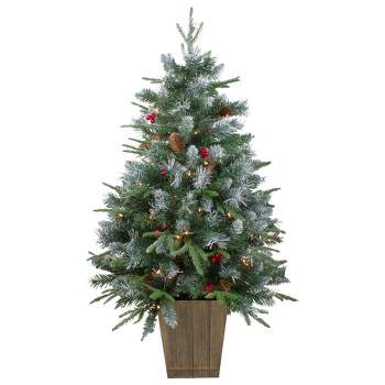 Northlight 4' Pre-Lit Frosted Mixed Berry Pine Artificial Christmas Tree in Pot - Clear Lights