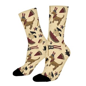Vintage Dogs American Flag Women Printed Crew Socks Funny Funky Socks Soft Polyester Novelty Gifts for Artists Men - 1 of 1