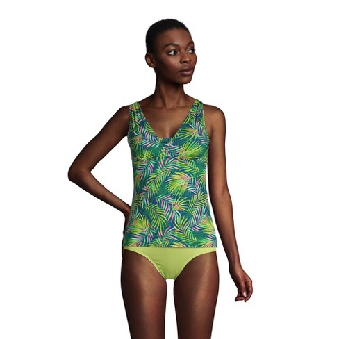 Lands' End Women's Chlorine Resistant Tummy Control Grecian Tankini Top  Swimsuit Adjustable Straps - 2 - Baltic Teal Multi Palm : Target