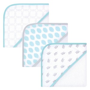 Luvable Friends Baby Unisex Cotton Terry Hooded Towels, Mint Elephant, One Size - 1 of 4