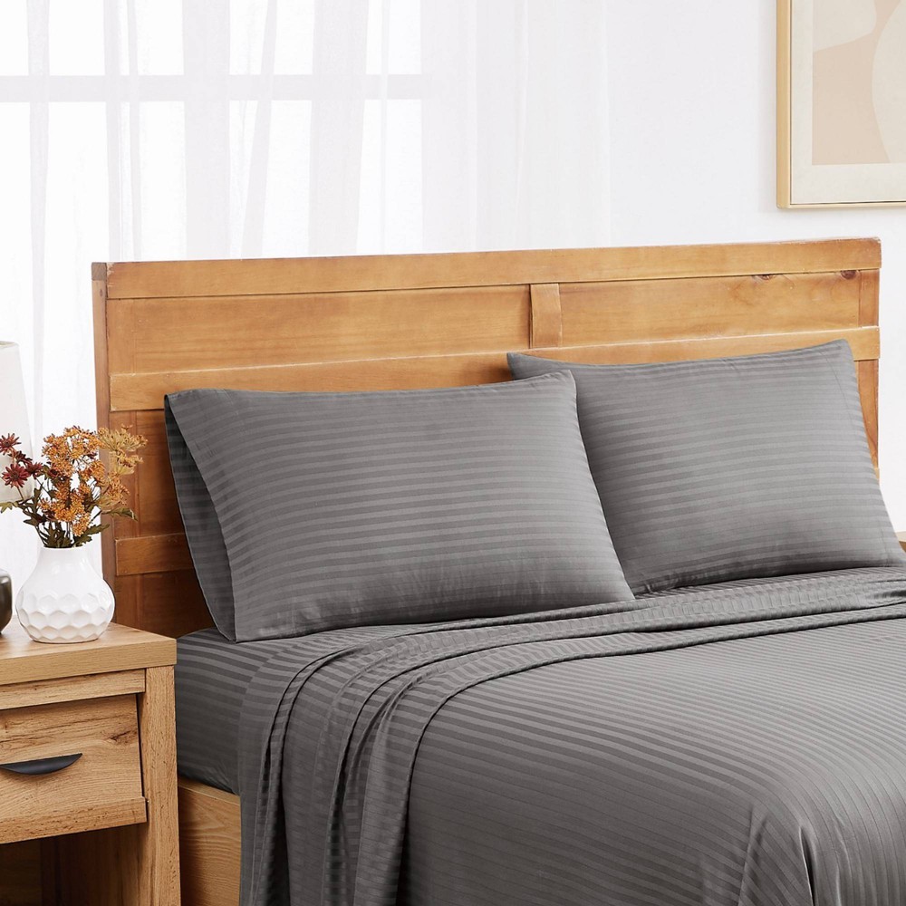 Royal Velvet King Signature Dobby Stripe Pillowcase Pair Gray