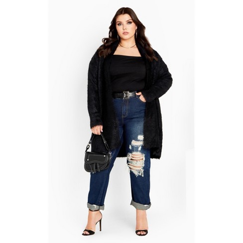 Women s Plus Size Fluffy Cardigan Black City Chic Target