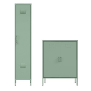 Manhattan Comfort Naomi 2pc Metal Storage Cabinets Sage Green : Target
