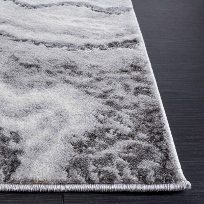 Grey and Dark Grey Abstract Synthetic Rectangular Area Rug, 6'7" x 9'