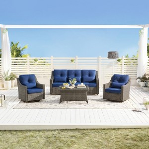 Spruce & Spring Outdoor Wicker Patio Outdoor Sofa Swivel Chair Coffee Table - 1 of 4