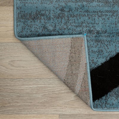 Blue and Gray Abstract Round Synthetic Area Rug