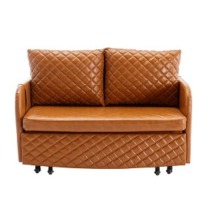 NicBex PU Leather Loveseat Sofa Modern Convertible Sleeper Sofa Bed with 2 Pillows and Side Pockets for Living Room,Brown - 1 of 4