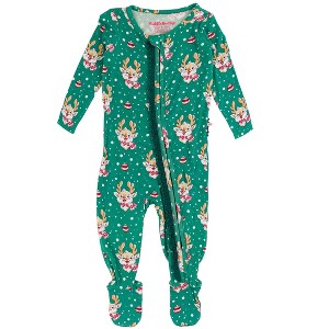 RuffleButts SoftSnooze Baby Girls Ruffle One Piece Footie Pajama - 1 of 4