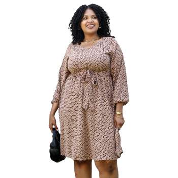 Anna-Kaci Women's Plus Size Leopard Print Midi Dress with Faux Button Front - 3X, Brown