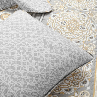 Lush Decor Lush Décor Nesco Stripe Reversible Cotton Quilt - Yellow and Gray - 3 Piece Bedding Set - Full / Queen — фото 6