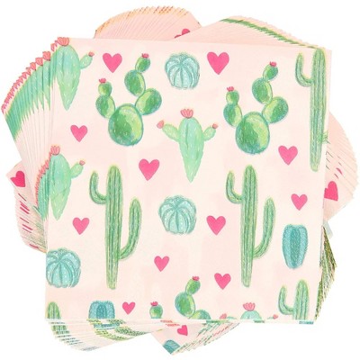 Sparkle and Bash 100Pcs Cactus Fiesta Theme Party Disposable Paper Napkins 6.5" for Birthday Decorations