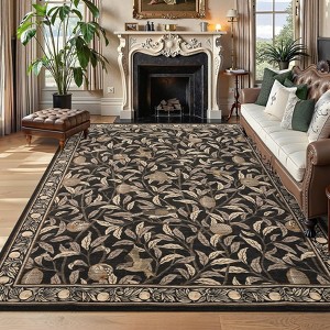 Washable Modern Tree Leaves Printed Rug Non Slip Low Pile Rug Soft Throw Floor Cover Foldable Indoor Carpet for Living Room Bedroom Playroom Nursery - 1 of 4