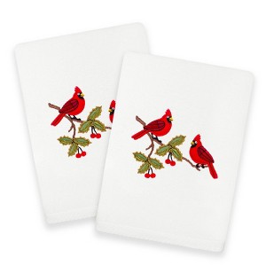 Linum Home Textiles Christmas RED PAIR - Embroidered Luxury 100% Turkish Cotton Hand Towels (Set of 2) - 1 of 3