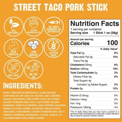 Righteous Felon Craft Jerky Street Taco Pork Meat Stick - 8g Protein - 1oz