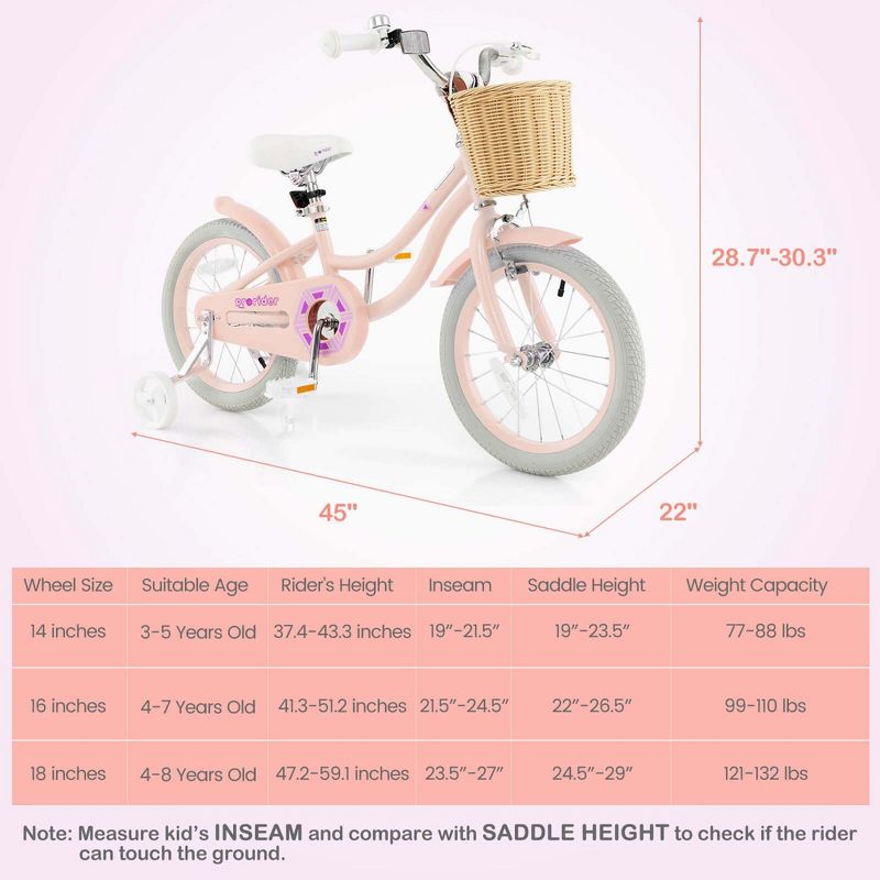 Prorider 16" Kid’s Bike with Training Wheels Adjustable Handlebar Seat Handbrake Blue/Green/Pink, 3 of 11