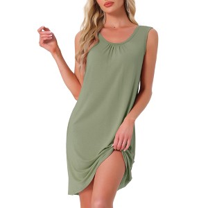 INSPIRE CHIC Women's Sleeveless Summer Night Shirts Pleated Front Round Neck Tank Nightgowns - 1 of 4