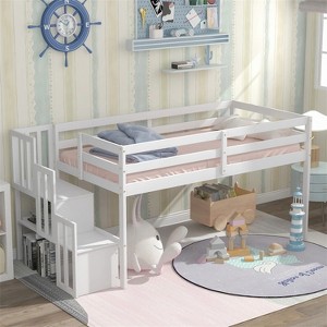 ELJGET Low Loft Bed for Kids, Twin Size Loft Bed with Storage Staircase, Wood Loft Bed Frame for Boys Girls Teens - 1 of 4