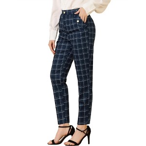 INSPIRE CHIC Women's Vintage Tartan Plaid Elastic Waist Straight Long Trousers - 1 of 4