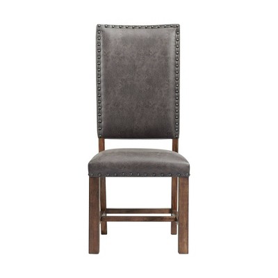 Tall Back Gray Faux Leather and Wood Dining Chair Set