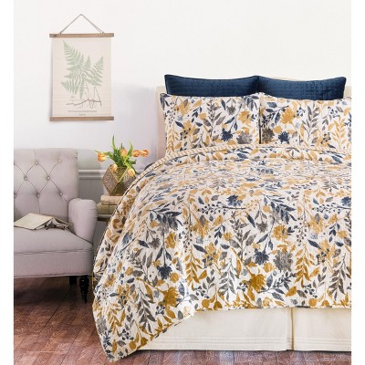 Blue and Yellow Reversible Cotton Twin Quilt Set