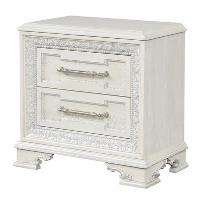 Royal Hampton Nightstand, USB, 2 Drawers, Cream White Wood, 29 Inch
