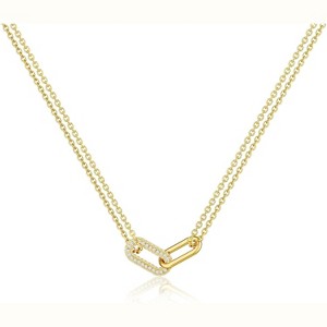Gold Oval Pendant Necklace for Women, 14K Gold Plated Paperclip Choker with Diamond Accents - 1 of 4