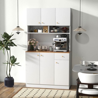 White MDF Tall Pantry Cabinet with USB Ports and Adjustable Shelves