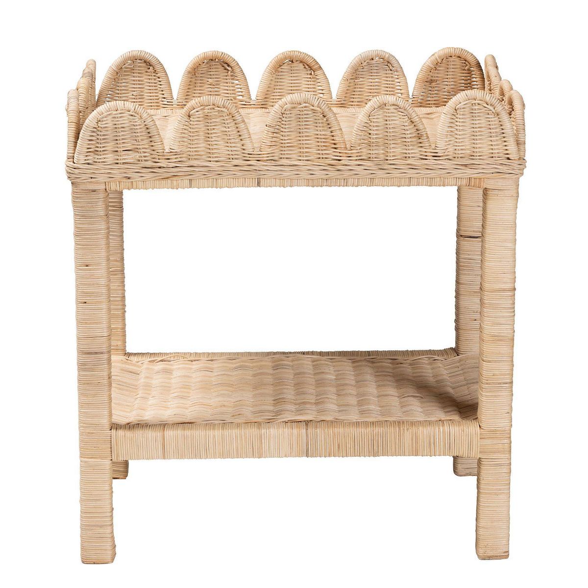 bali & pari Sumana Scallop Side Table: Handcrafted, Mahogany Frame, Open Shelf Storage - thumbnail 3