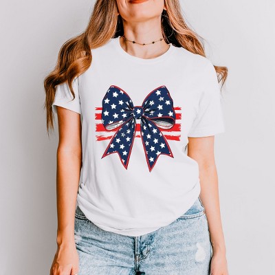 Simply Sage Market Blue and White Star Bow Coquette Short Sleeve Tee