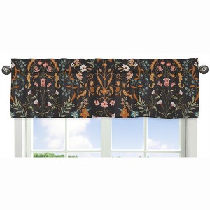 Sweet Jojo Designs Girl Window Valance Treatment 54in. Boho Floral Wildflower Black Orange and Blue - 1 of 4