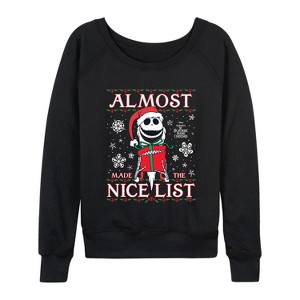 Women's - Disney - Jack Nice List Lightweight French Terry Wide Neck Long Sleeve Graphic Shirt - 1 of 4