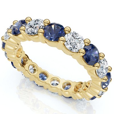 Pompeii3 3Ct Blue Sapphire & Diamond Eternity Ring 14k Gold Lab Created