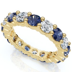 Pompeii3 3Ct Blue Sapphire & Diamond Eternity Ring 14k Gold Lab Created - 1 of 4