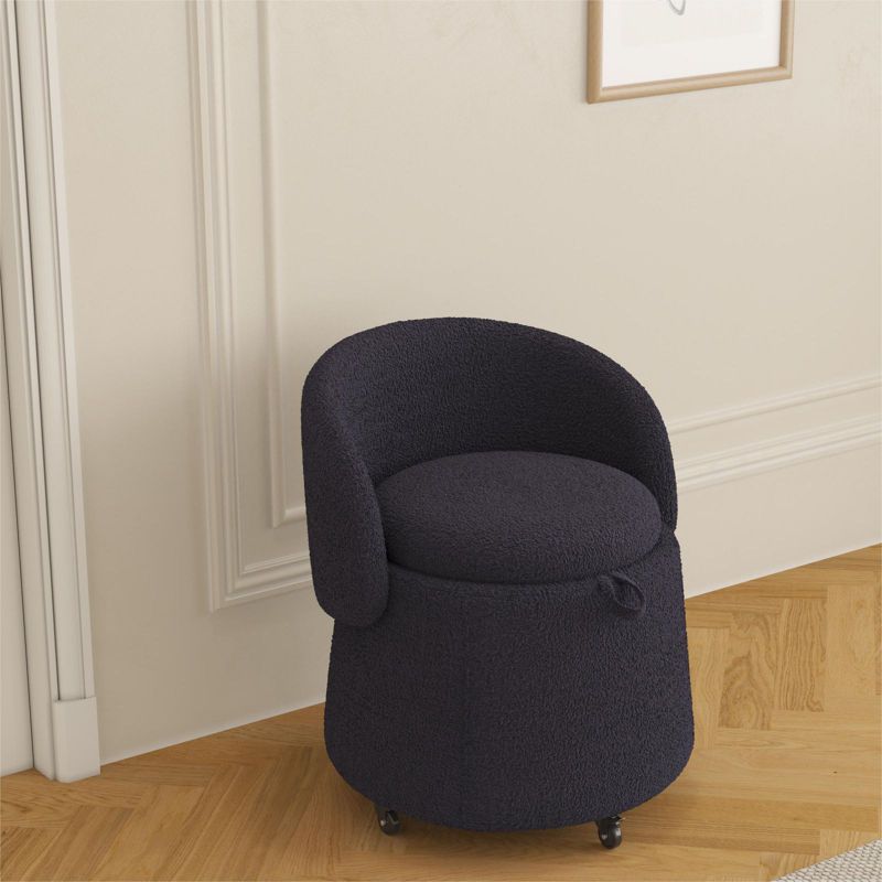 Cesar Small Teddy swivel chair,Upholstered Barrel Chair 360°Degree Swivel Side Chair with Storage,Modern Swivel Ottoman Vanity Chair-Maison Boucle, 1 of 7