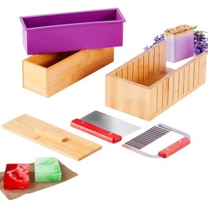 VEVOR Soap Making Kit, Bamboo Cutting Box and Inner Box with Silicone Mold, 100 Bags and 105 Stickers, Wood Color - 1 of 4