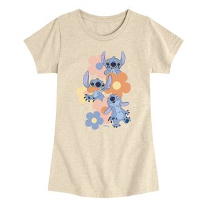 Girls' - Disney - Stitch Pop Flowers Fitted Short Sleeve Graphic T-Shirt - 1 of 3