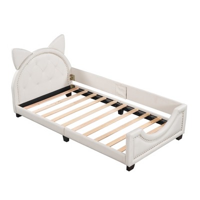 UPHA 80 x 40 in. Children's Single Bed with Ear Cartoon Headboard