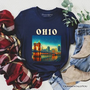 Charming Ohio State Cityscape and Landmark T-Shirt, Cincinnati Night Bridge Tee and Midwest Skyline Souvenir | OrnamentallyYou - 1 of 4