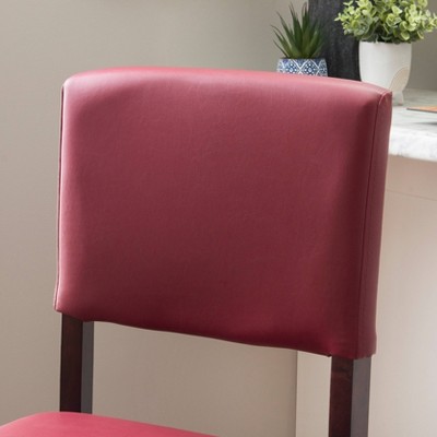 Espresso Wood Bar Stool with Red Faux Leather Upholstery