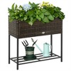 YONWAY Raised Garden Bed, Elevated Planter Box with Rattan Wicker Look, Tool Storage Shelf, Portable Design for Herbs, Vegetables, Flowers, Brown - 2 of 4
