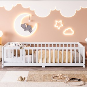 Ridstar 77.5  in. W Children's Twin Bed with Safety Rails and Door-White - 1 of 4