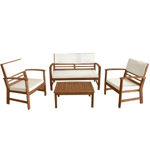 FDW Patio Conversation Set Patio Furniture Patio Sofa Set Outdoor Chat Set 4-Piece Acacia Wood Outdoor Seating Set for Pool Beach Balcony, Natural - 1 of 4