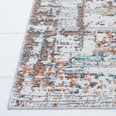 Beige and Orange Abstract Hand-Knotted Synthetic Area Rug 5' x 7'