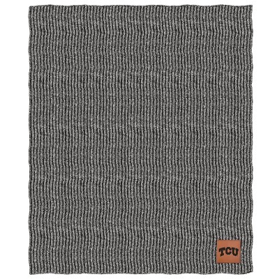 NCAA TCU Horned Frogs Two- Tone Sweater Knit Blanket with Faux Leather Logo Patch