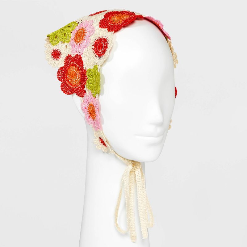 Crochet Headscarf - Wild Fable&#8482; White/Red/Green/Floral Print, 1 of 6
