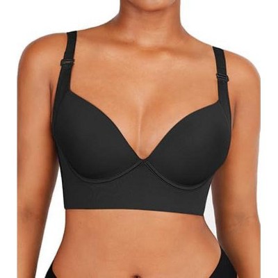 SHAPELLX Bras for Women Push Up Back Smoothing T-Shirt Everyday Underwire Lightly Lined Cups Up to H—Black 38