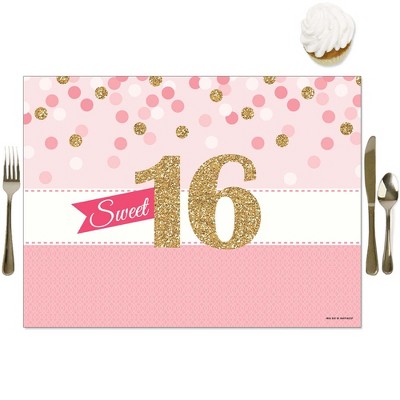 Big Dot of Happiness Sweet 16 - Party Table Decorations - 16th Birthday Party Placemats - Set of 16