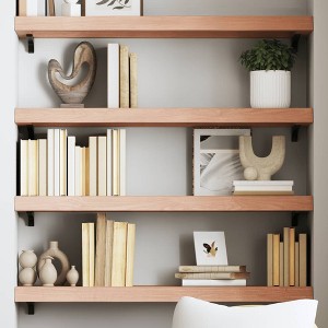vidaXL Wall Shelf Light Brown 39.4 in.x11.8 in.x(0.8 in.-2.4 in.) Treated Solid Wood Oak - 1 of 4
