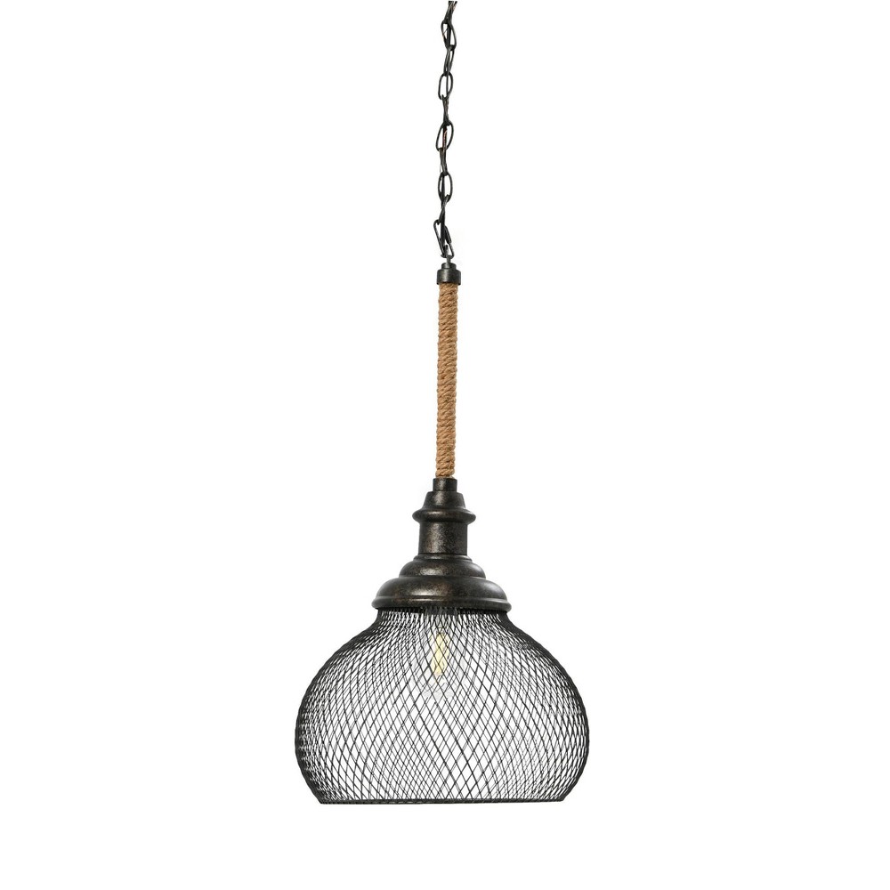 Photos - Chandelier / Lamp Robert Stevenson Lighting Martha Woven Metal and Natural Rope Ceiling Light Black: ETL Listed, 60W, Dome Shade